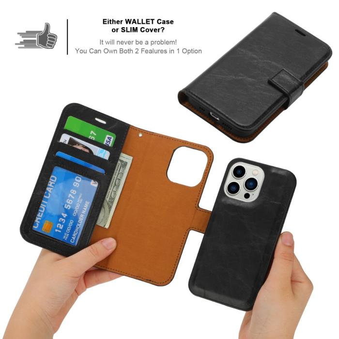 Bild 5,  iPhone 15 Plus 2in1 Magnet Fodral Crazy Horse Svart
