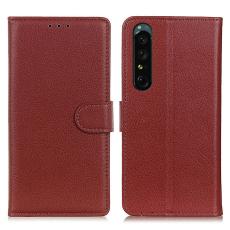  Sony Xperia 1 V Fodral Litchi L&auml;der Brun