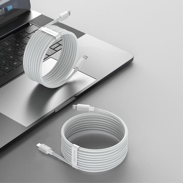 Bild 2, BASEUS 2-PACK BASEUS Wisdom 1.5m 20W Type-C - Lightning Kabel - Vit