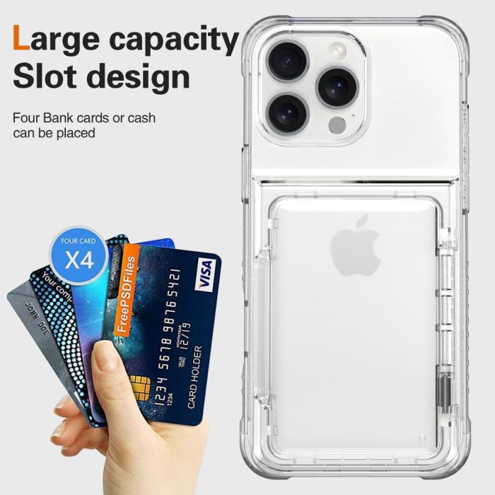 Bild 4,  iPhone 16 Pro Max Skal Kickstand Med Kortfack Transparent