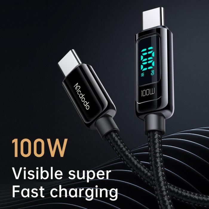 Bild 5, MCDODO Mcdodo 100W 1.2m USB-C - USB-C Snabbladdningskabel Svart