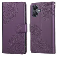  Samsung Galaxy A07 Fodral Med Tryck Blommor M&ouml;rk Lila