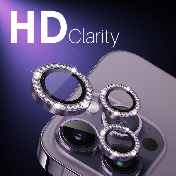 Bild 5, NORTHJO NORTHJO iPhone 15 Pro/Pro Max/14 Pro/Pro Max Linsskydd Strass 2-PACK Lila