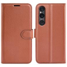  Sony Xperia 1 VI Fodral Litchi L&auml;der Brun