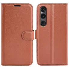  Sony Xperia 1 VI Fodral Litchi L&auml;der Brun