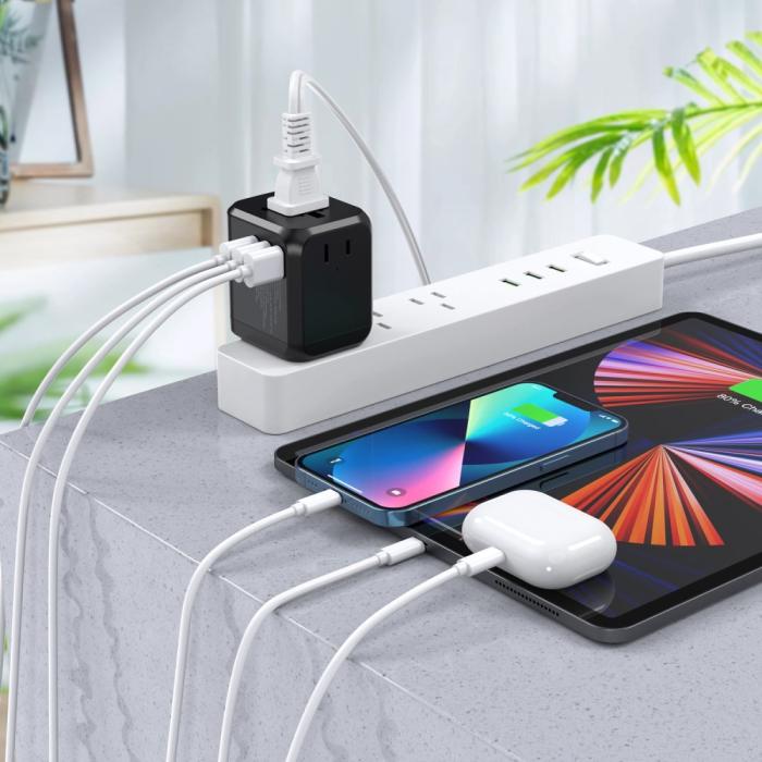 Bild 2, Choetech Choetech 35W PD Reseadapter 3x USB-A 1x USB-C Svart