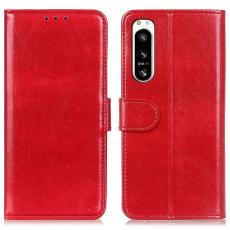  Sony Xperia 5 IV Fodral Crazy Horse L&auml;der R&ouml;d