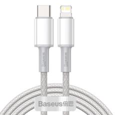 BASEUS BASEUS 2m 20W PD Type-C - Lightning Fl&auml;tad Nylon Kabel - Vit