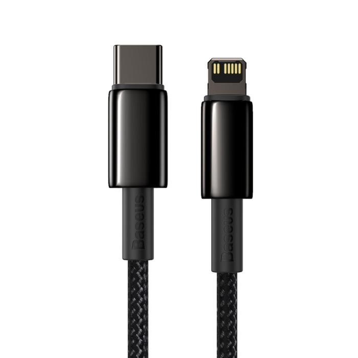 Bild 2, BASEUS Baseus Tungsten 1m 20W PD USB-C - Lightning Flätad Nylon Kabel - Svart