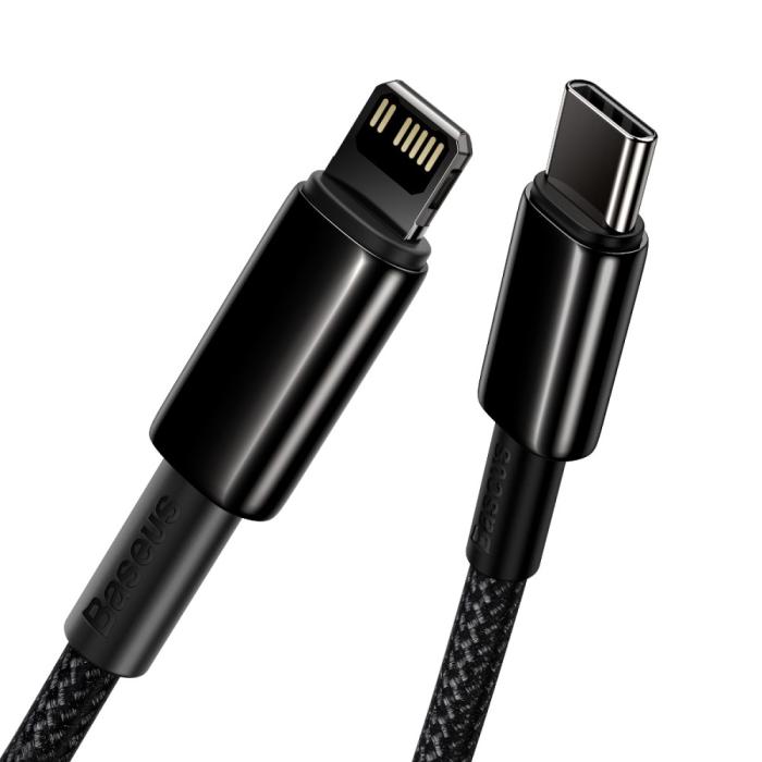 Bild 3, BASEUS Baseus Tungsten 1m 20W PD USB-C - Lightning Flätad Nylon Kabel - Svart