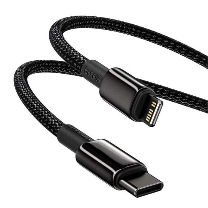 Bild 4, BASEUS Baseus Tungsten 1m 20W PD USB-C - Lightning Flätad Nylon Kabel - Svart