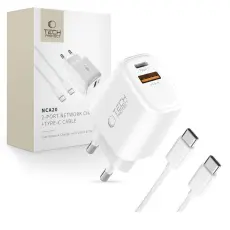 Tech-Protect Tech-Protect 20W V&auml;ggladdare PD Inkl. USB-C - USB-C Kabel Vit