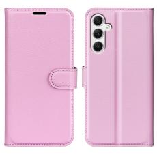  Samsung Galaxy A35 5G Fodral L&auml;der Litchi Ljus Rosa