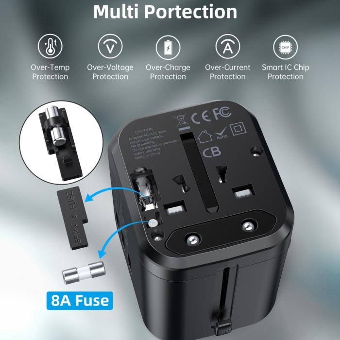 Bild 5, Choetech Choetech 35W PD Reseadapter 3x USB-A 1x USB-C Svart