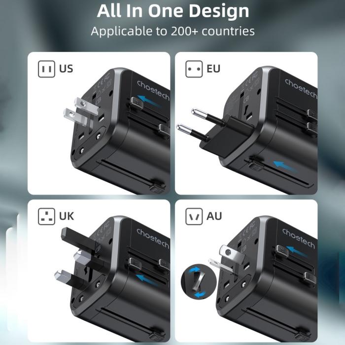 Bild 6, Choetech Choetech 35W PD Reseadapter 3x USB-A 1x USB-C Svart