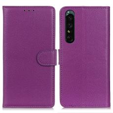  Sony Xperia 1 V Fodral Litchi L&auml;der Lila