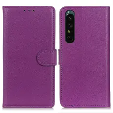  Sony Xperia 1 V Fodral Litchi L&auml;der Lila