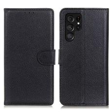  Samsung Galaxy S26 Ultra Fodral Litchi L&auml;der Svart