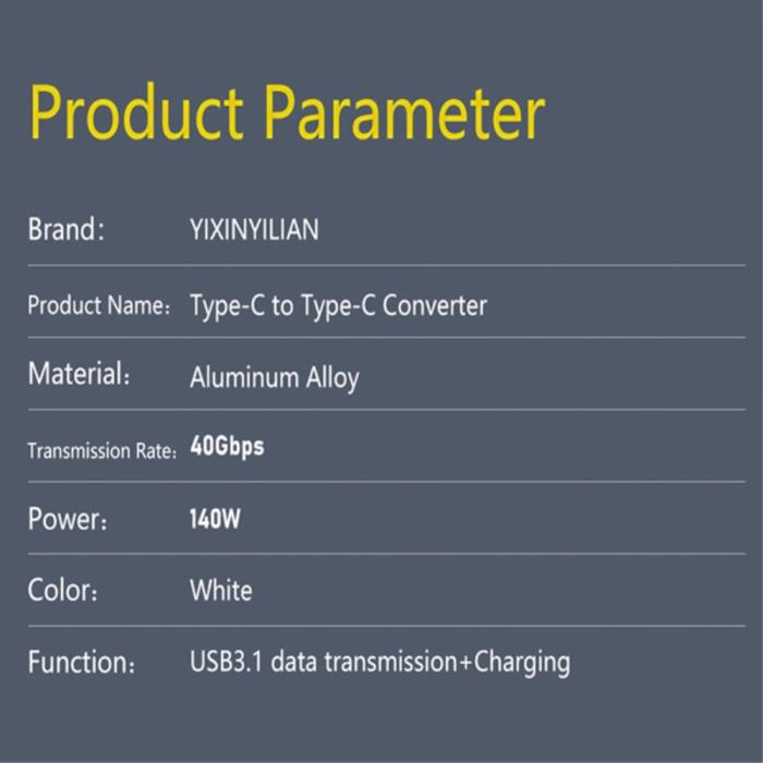 Bild 3,  140W USB 3.1 USB-C Hane till USB-C Hane Adapter 8K 40Gbps Vit