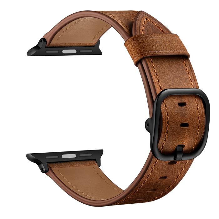 Bild 2,  Äkta Läder Armband Apple Watch 42/41/40/38 mm - Brun