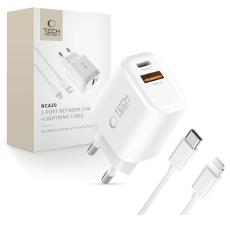 Tech-Protect Tech-Protect 20W V&auml;ggladdare PD Inkl. Lightning - USB-C Kabel Vit