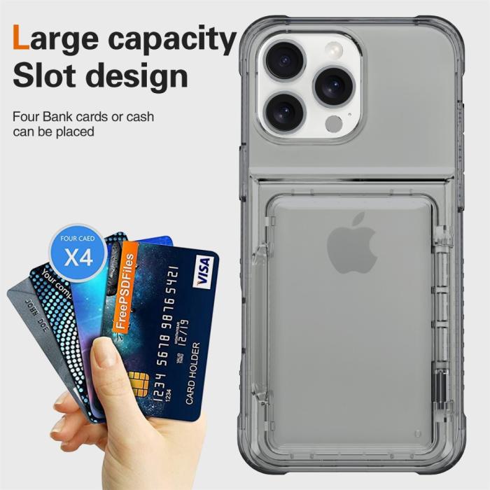 Bild 3,  iPhone 16 Pro Max Skal Kickstand Med Kortfack Tonad Svart