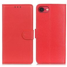  iPhone 17e / 16e Fodral Litchi L&auml;der R&ouml;d