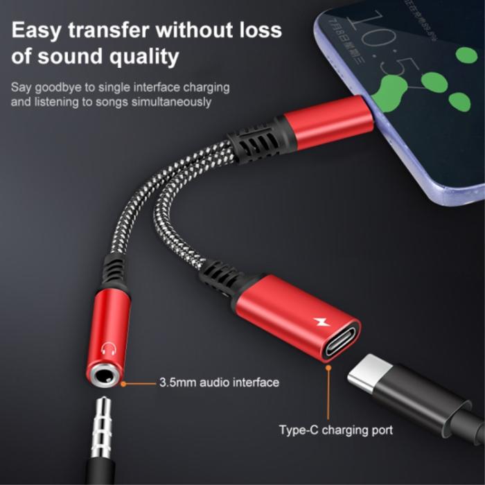 Bild 2,  60W PD 2in1 USB-C Till USB-C/AUX-Hona Adapter Silver