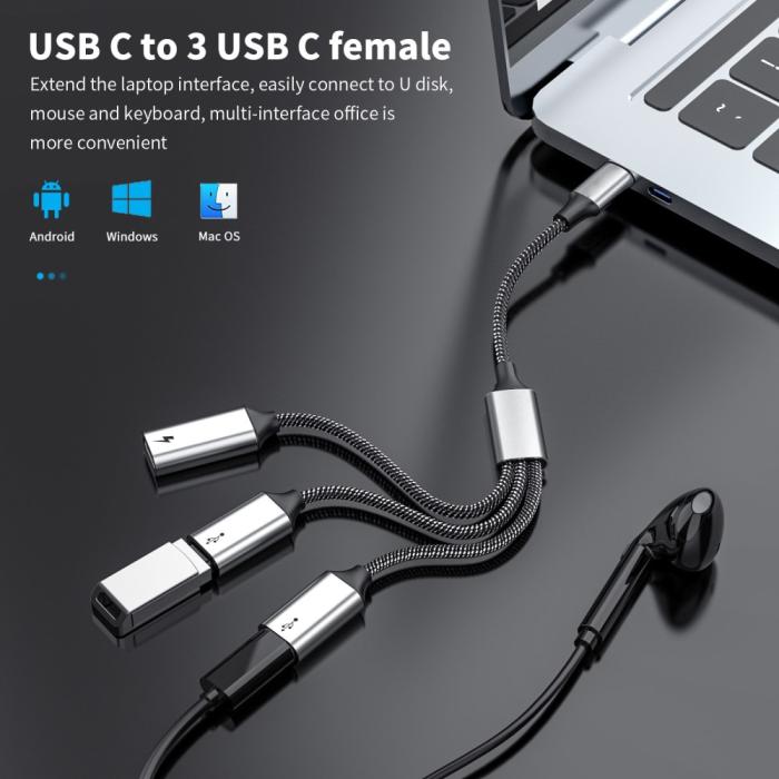 Bild 2,  3in1 60W USB-C - 3x USB-C Hona Adapter Silver