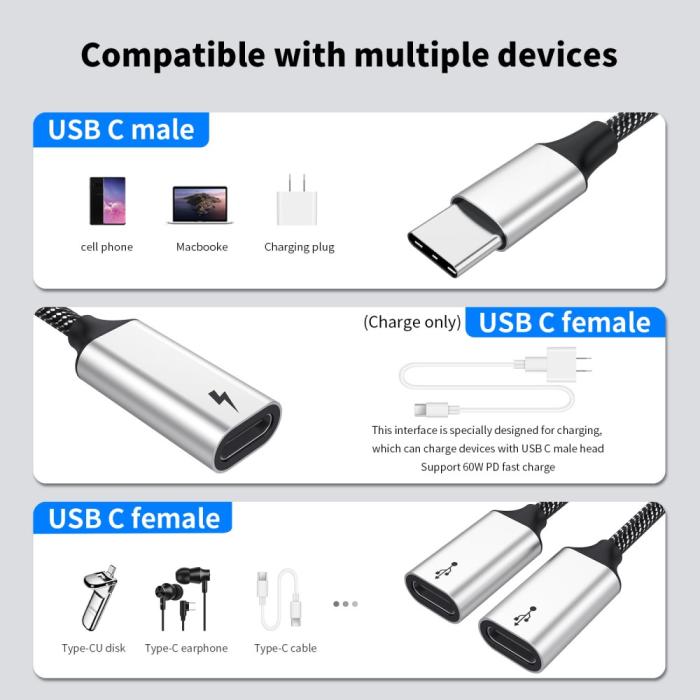 Bild 3,  3in1 60W USB-C - 3x USB-C Hona Adapter Silver