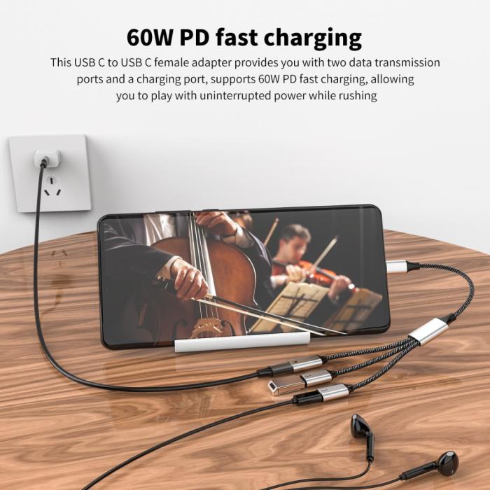 Bild 4,  3in1 60W USB-C - 3x USB-C Hona Adapter Silver