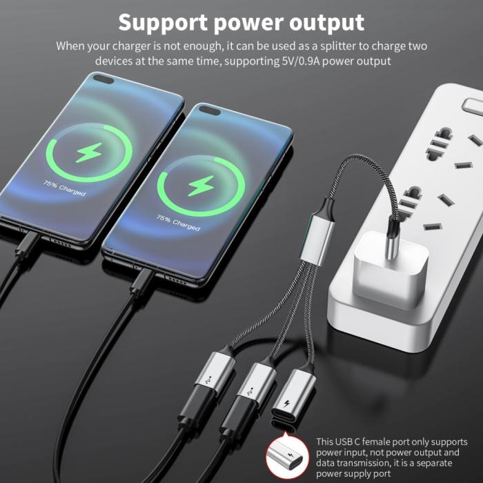 Bild 5,  3in1 60W USB-C - 3x USB-C Hona Adapter Silver