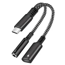  60W PD 2in1 USB-C Till USB-C/AUX-Hona Adapter Svart