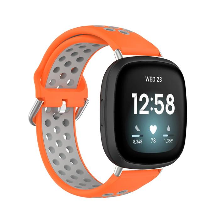 Bild 2,  Silikon Träningsarmband Armband Versa 3/Fitbit Sense - Orange/Grå