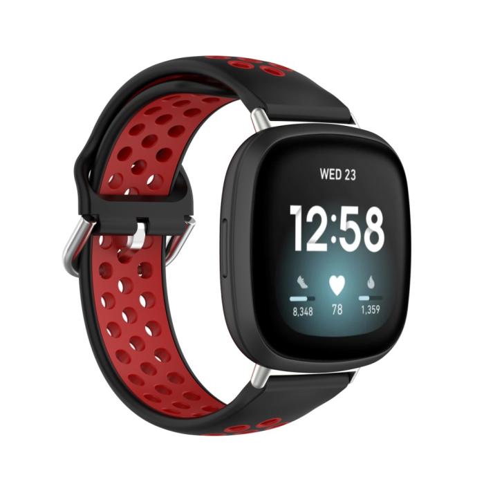 Bild 4,  Silikon Träningsarmband Armband Versa 3/Fitbit Sense - Svart/Röd