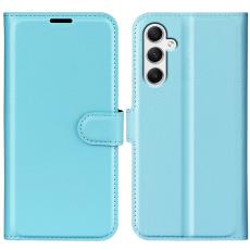  Samsung Galaxy A35 5G Fodral L&auml;der Litchi Ljus Bl&aring;