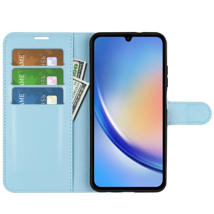 Bild 2,  Samsung Galaxy A35 5G Fodral Läder Litchi Ljus Blå