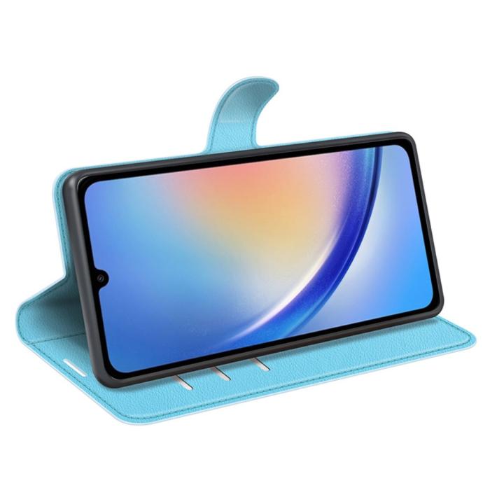 Bild 3,  Samsung Galaxy A35 5G Fodral Läder Litchi Ljus Blå