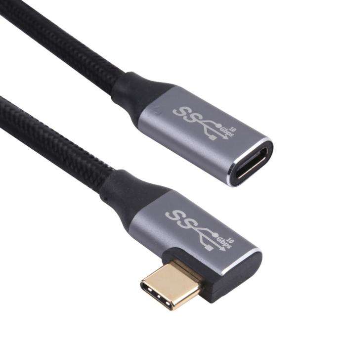 Bild 2,  1.5m USB-C Hane Elbow - USB-C Hona Adapter Kabel Svart