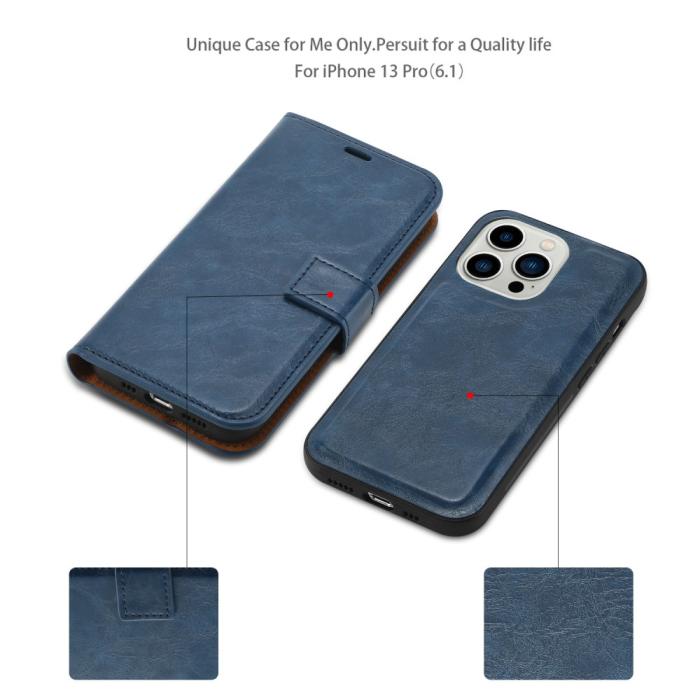 Bild 4,  iPhone 15 Plus 2in1 Magnet Fodral Crazy Horse Blå