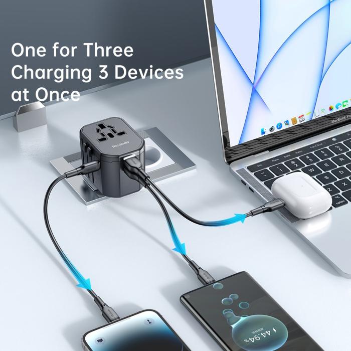 Bild 5, MCDODO Mcdodo 20W PD Reseadapter 2x USB-A 1x USB-C Svart