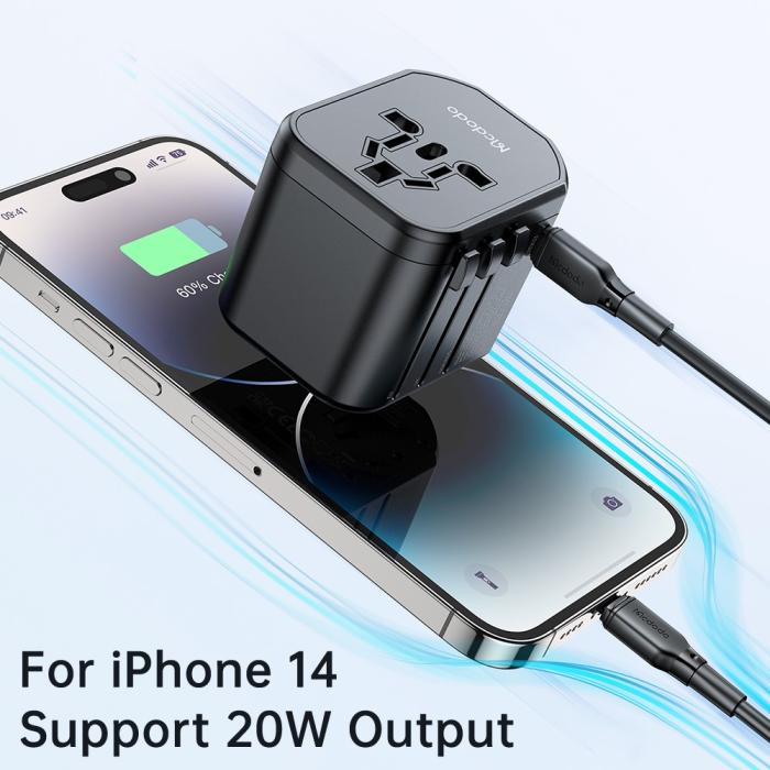Bild 6, MCDODO Mcdodo 20W PD Reseadapter 2x USB-A 1x USB-C Svart