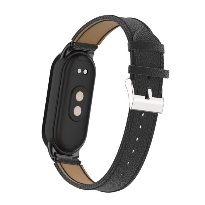 Bild 5,  Xiaomi Smart Band 10/9/8 Armband Äkta Läder Litchi Svart