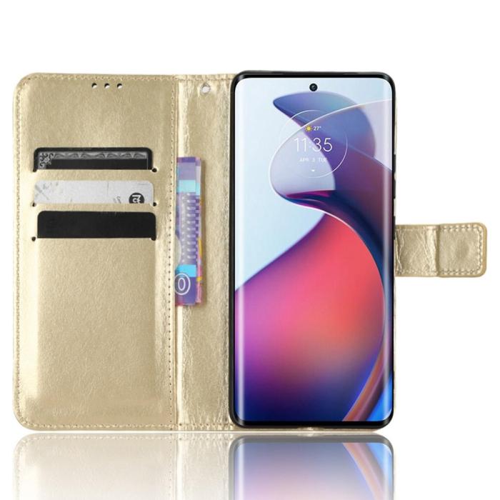 Bild 2,  Motorola Edge 30 Fusion 5G Fodral Crazy Horse Läder Guld