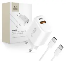 Tech-Protect Tech-Protect 30W V&auml;ggladdare PD Inkl. USB-C - USB-C Kabel Vit