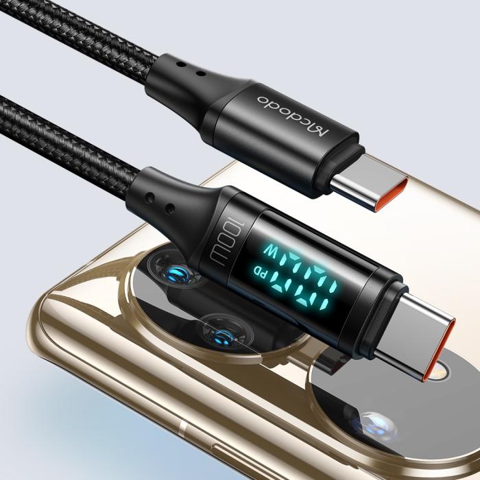 Bild 5, MCDODO Mcdodo 1.2m 100W USB-C - USB-C LED Snabbladdning Svart
