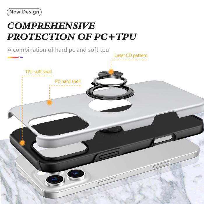 Bild 4,  iPhone 16 Pro Skal Med Ringhållare Kickstand Silver