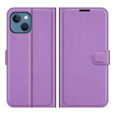  iPhone 13 Mini Fodral Litchi L&auml;der Lila