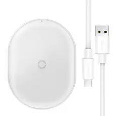 BASEUS Baseus Cobble 15W Qi Laddare + 1m USB-C Kabel - Vit