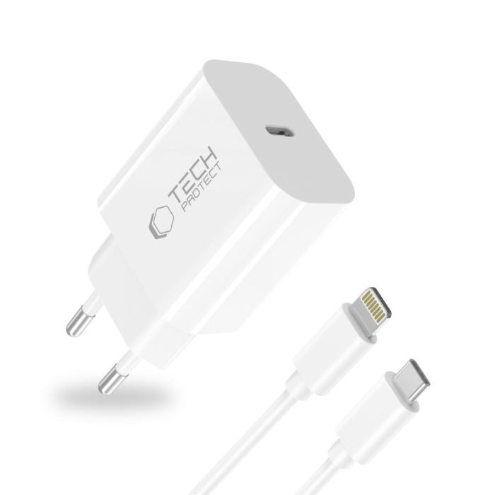 Bild 2, Tech-Protect Tech-Protect 20W PD Väggladdare Inkl. Lightning Kabel Vit